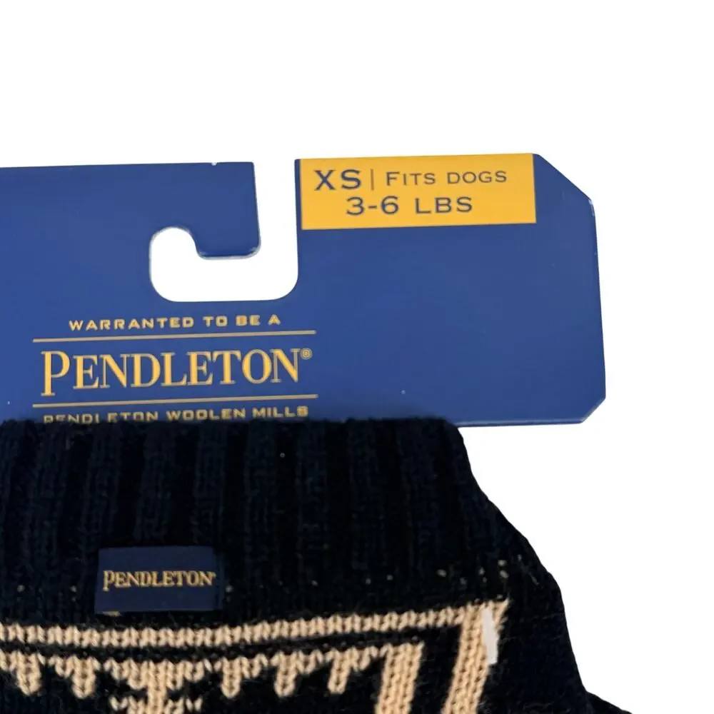 Pendleton Harding Aztec Knit Dog Pet Sweater Sz XS 3-6lbs Black Tan